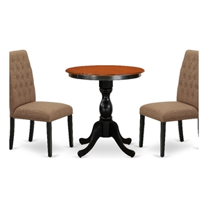 Pemberly Row 3-Piece Wood Kitchen Table Set with Chairs in Black & Cherry