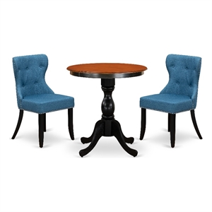 Pemberly Row 3-Piece Dining Set with Button-Tufted Chairs in Black/Cherry