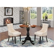 Pemberly Row 3-Piece Wood Dining Set with Linen Chairs in Black & Cherry