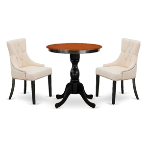 Pemberly Row 3-Piece Wood Dining Set with Linen Chairs in Black & Cherry