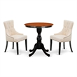 Pemberly Row 3-Piece Wood Dining Set with Linen Chairs in Black & Cherry