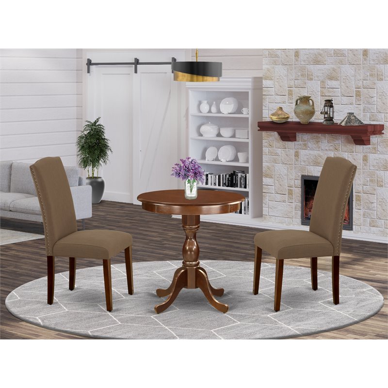 Pemberly Row 3-Piece Wood Dining Set in Mahogany with Fabric Chairs