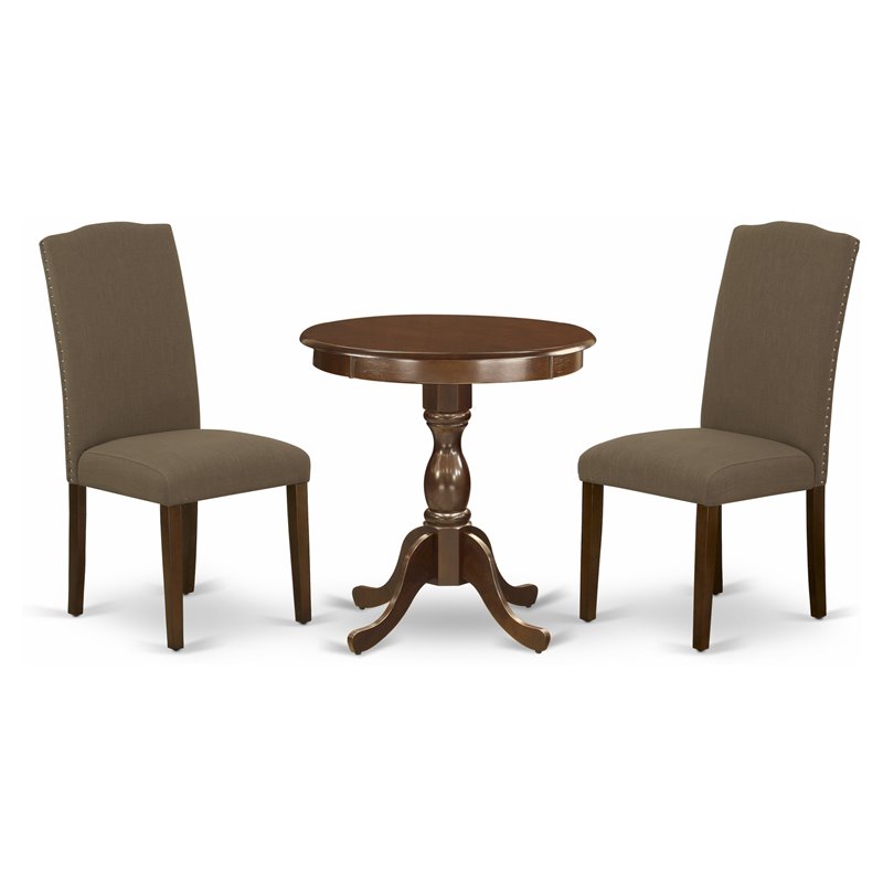 Pemberly Row 3-Piece Wood Dining Set in Mahogany with Fabric Chairs
