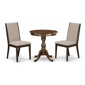Pemberly Row 3-Piece Mahogany Wood Dining Set with Light Tan Linen Chairs