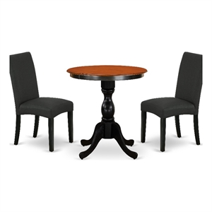Pemberly Row 3-Piece Mid-Century Wood & Linen Dining Set in Black