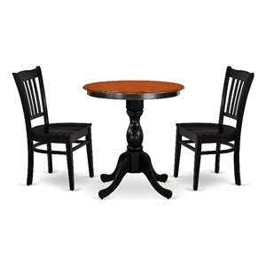 Pemberly Row 3-Piece Wood Dining Set with Slatted Back in Black & Cherry