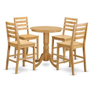Pemberly Row 5-Piece Counter Height Dining Set with Wood Seats in Oak