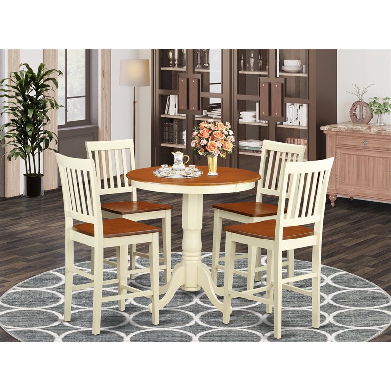 Pemberly Row 5-Piece Dining Table and Stool Set in Buttermilk & Cherry