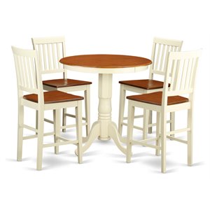 Pemberly Row 5-Piece Dining Table and Stool Set in Buttermilk & Cherry