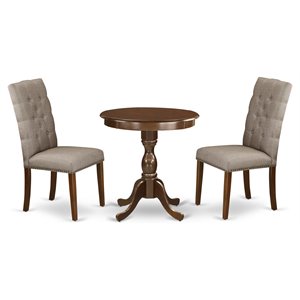 Pemberly Row 3-Piece Dining Table Set with Wood and Linen in Mahogany