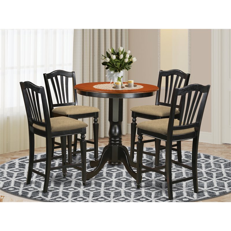 Pemberly Row 5-Piece Counter Height Wood Dining Set in Black and Cherry