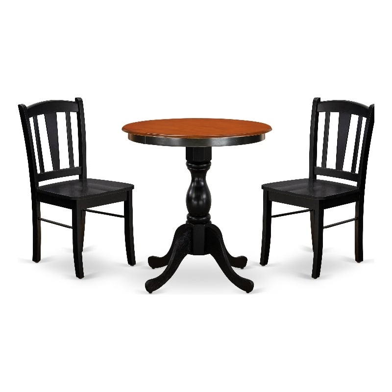 Pemberly Row 3-Piece Dining Set with Slatted-Back Chairs in Black & Cherry