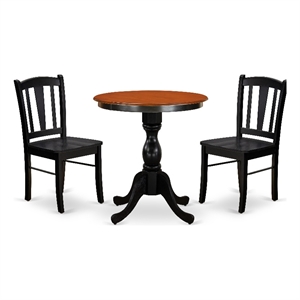 Pemberly Row 3-Piece Dining Set with Slatted-Back Chairs in Black & Cherry