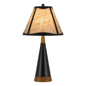 Pemberly Row 30&quot Table Lamp Beige Mica Shade Rubberwood and Metal Body