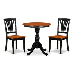Pemberly Row 3-Piece Wooden Dining Set with Slatted Chairs in Black/Cherry