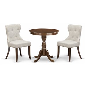 Pemberly Row 3-Piece Round Dining Set with Upholstered Chairs in Mahogany
