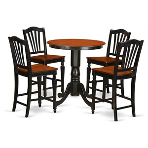 Pemberly Row 5-Piece Wood Dining Set with Round Table in Black Cherry