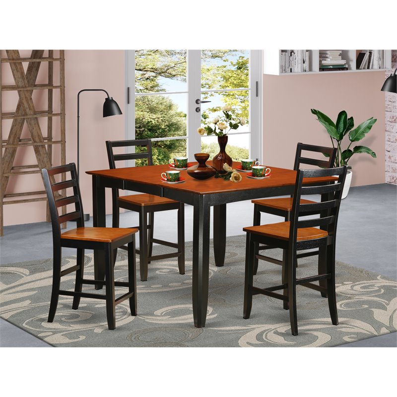 Pemberly Row 5-Piece Counter Height Wood Pub Dining Set in Black & Cherry