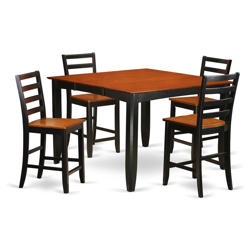 Pemberly Row 5-Piece Counter Height Wood Pub Dining Set in Black & Cherry