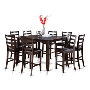 Pemberly Row 9-Piece Dining Set in Cappuccino with Faux Leather Chairs