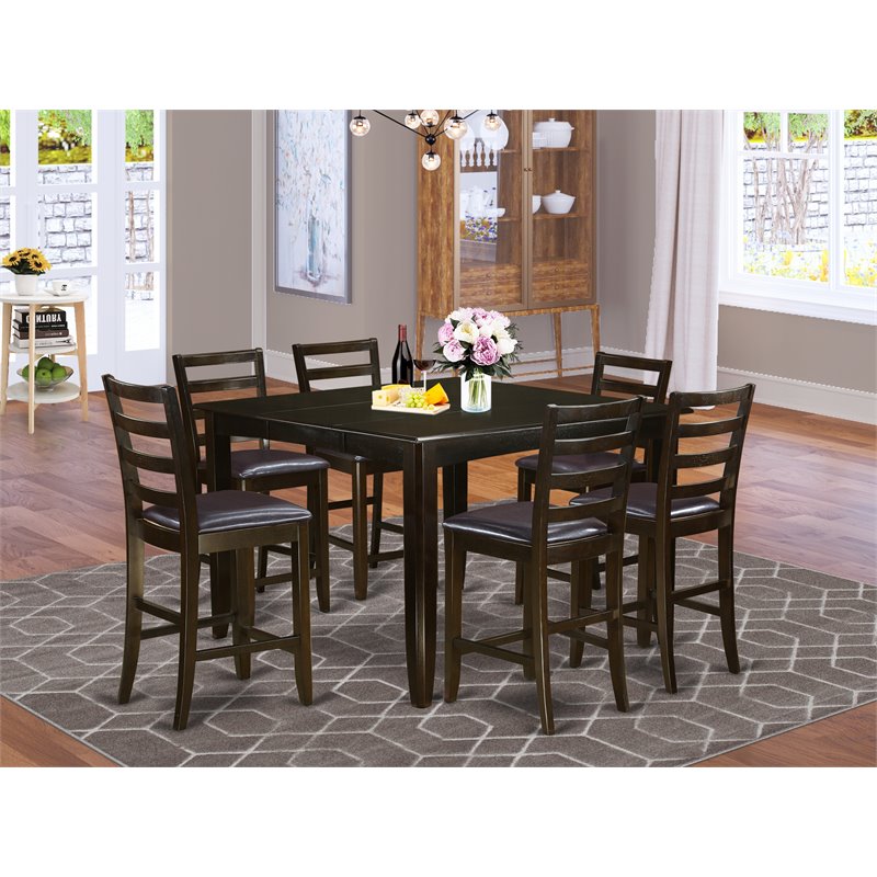 Pemberly Row 7-Pc Wood Dining Table Set with Cappuccino Finish