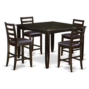 Pemberly Row 5-Pc Dining Set with Leather Stools and Cappuccino Finish