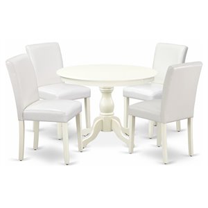 Pemberly Row 5-Piece Round Pedestal Wood Dining Set in Linen White