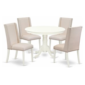 Pemberly Row 5-Piece Dining Set with Pedestal Table and Parson Chairs