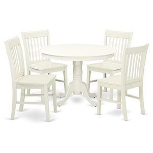 Pemberly Row 5-Piece Wood Dining Set in Linen White with Pedestal Table