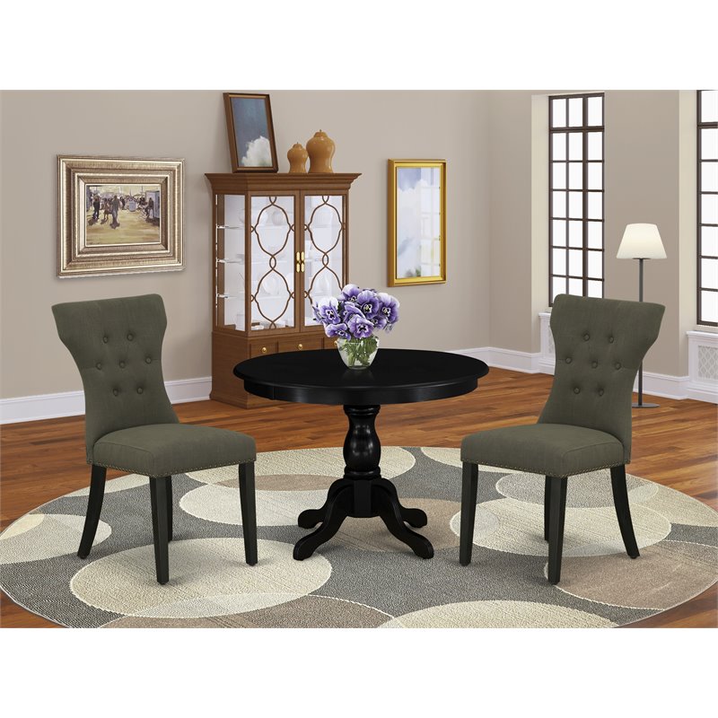 Pemberly Row 3-Piece Dining Set with Tufted Chairs in Gotham Gray and Black