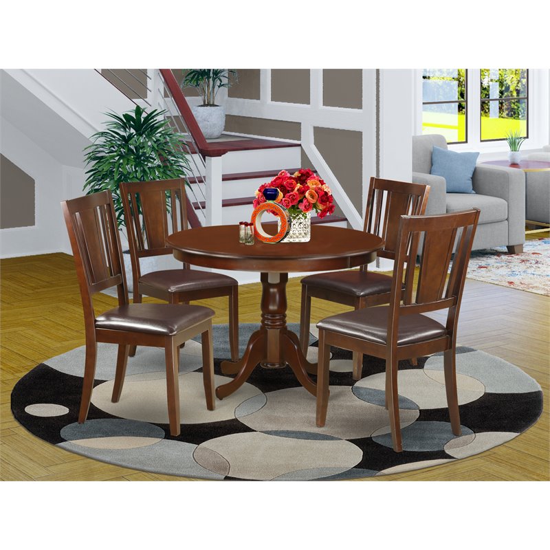 Pemberly Row 5-Piece Dining Set in Mahogany with Faux Leather Chairs