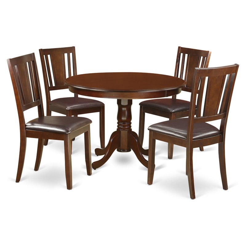 Pemberly Row 5-Piece Dining Set in Mahogany with Faux Leather Chairs