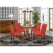 Pemberly Row 5-Piece Dining Table Set with Firebrick Red PU Leather Chairs