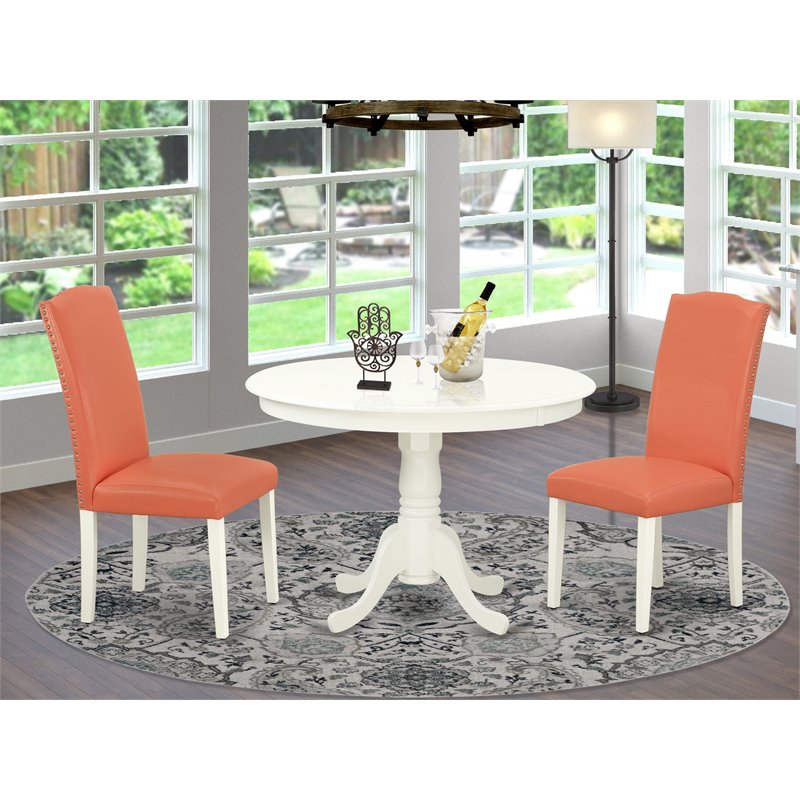 Pemberly Row 3-Piece Wood Dining Set in White and Pink Flamingo