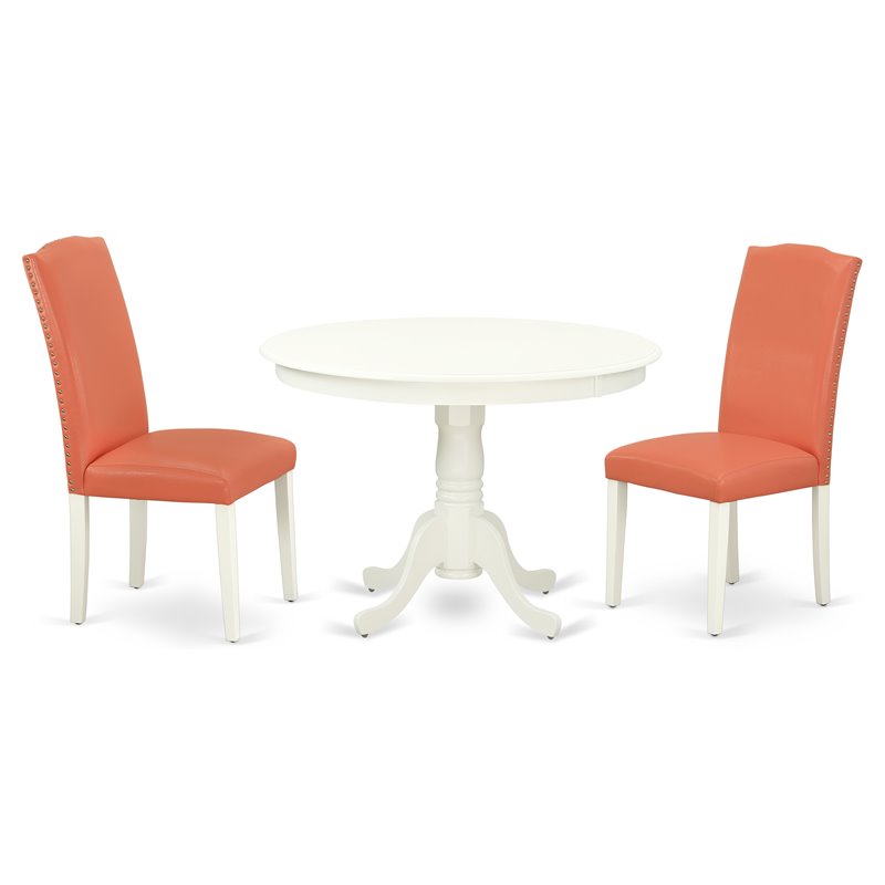 Pemberly Row 3-Piece Wood Dining Set in White and Pink Flamingo