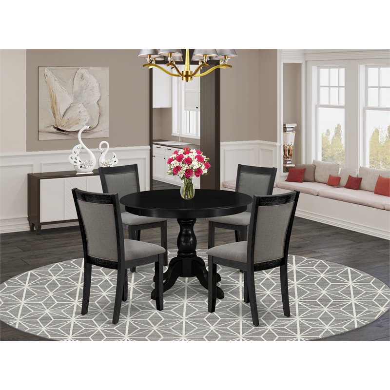 Pemberly Row 5-Piece Dining Set in Acacia Wood and Gotham Gray Upholstery