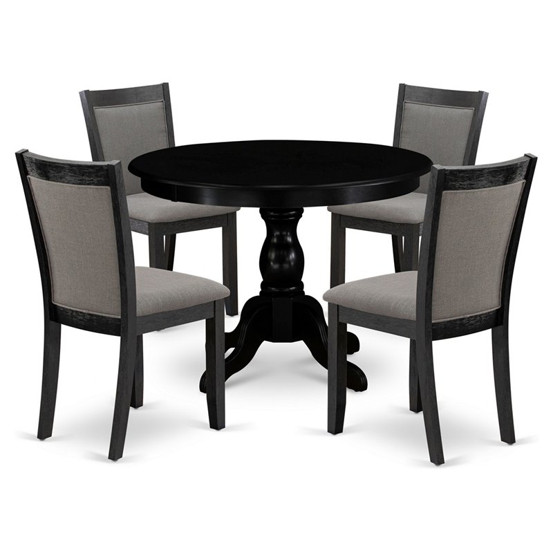 Pemberly Row 5-Piece Dining Set in Acacia Wood and Gotham Gray Upholstery