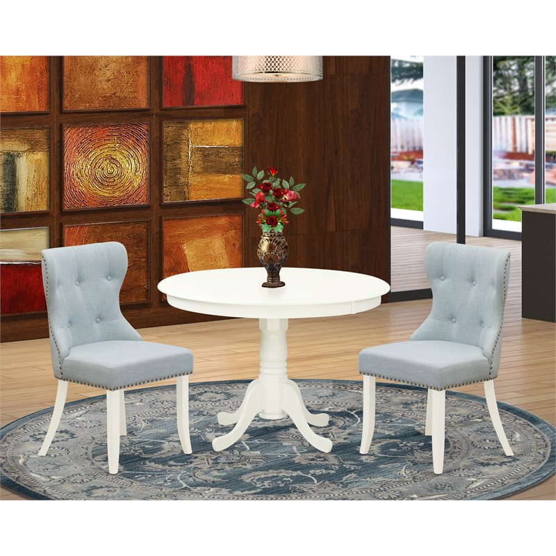 Pemberly Row 3-Piece Wood Dining Room Set in Linen White and Baby Blue