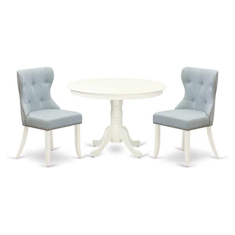 Pemberly Row 3-Piece Wood Dining Room Set in Linen White and Baby Blue