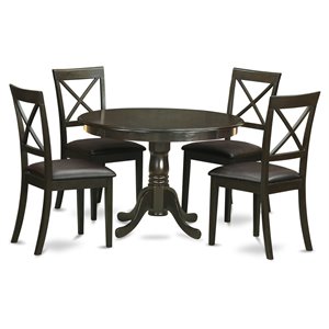 Pemberly Row 5-Piece Round Wood Dining Table Set in Cappuccino Finish