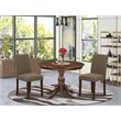 Pemberly Row 3-Piece Wood Dining Set in Mahogany and Coffee Upholstery