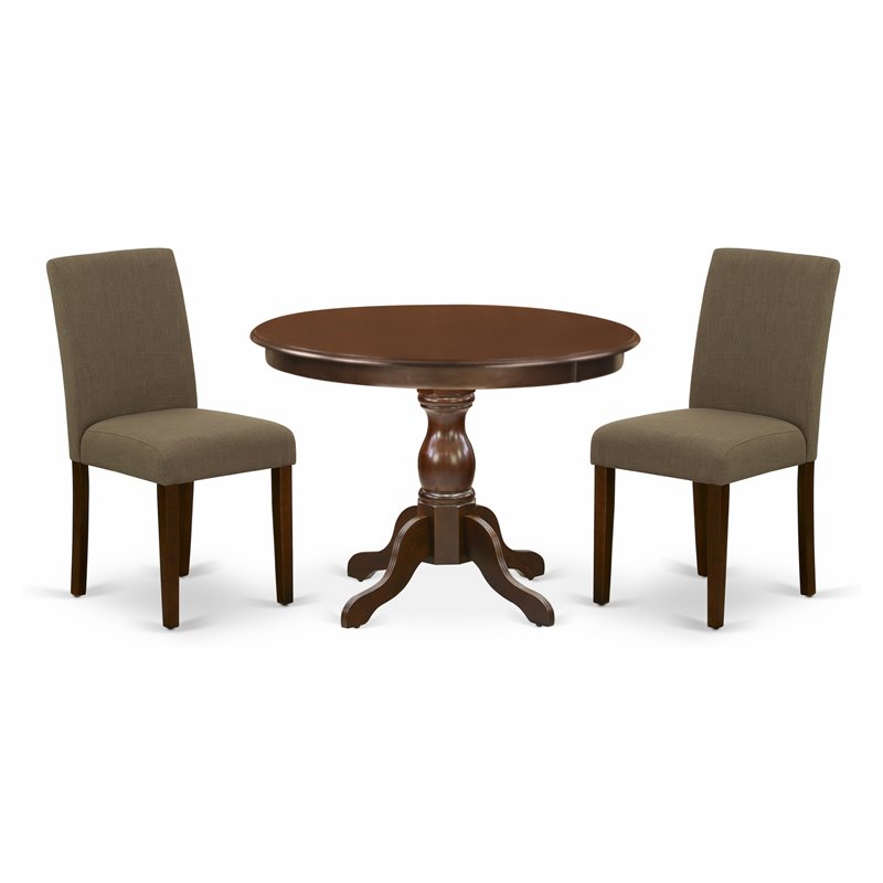 Pemberly Row 3-Piece Wood Dining Set in Mahogany and Coffee Upholstery