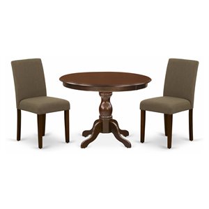 Pemberly Row 3-Piece Wood Dining Set in Mahogany and Coffee Upholstery