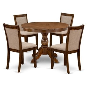 Pemberly Row 5-Piece Wooden Dining Set in Walnut and Light Tan