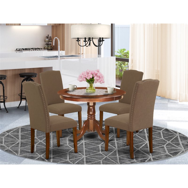 Pemberly Row 5-Piece Wood Dining Set in Mahogany and Dark Coffee