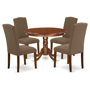 Pemberly Row 5-Piece Wood Dining Set in Mahogany and Dark Coffee