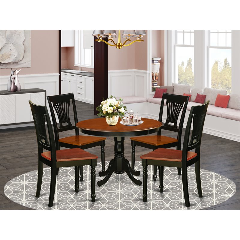 Pemberly Row 5-Piece Dinette Set with Wood Chairs in Black/Cherry