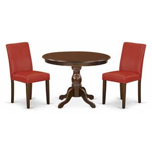 Pemberly Row 3-Piece Wood Dining Set with Round Table in Mahogany Finish