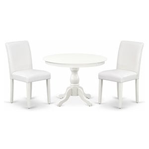 Pemberly Row 3-Pc Wood Dining Set with Faux Leather Seats in White Finish