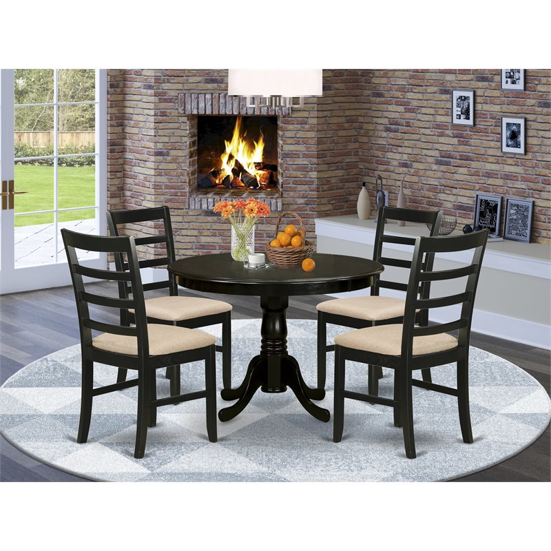 Pemberly Row 5-Piece Dining Set with Cushion Seat in Cappuccino Finish